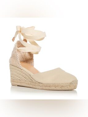 Castañer Carina Ivory Espadrille Wedge – Lace-Up – Size 38 (US 7.5)